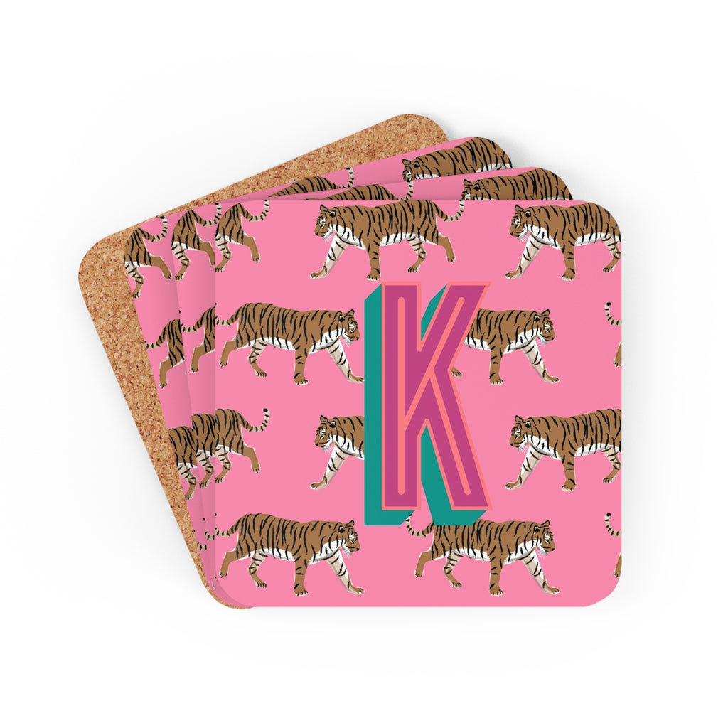 Coaster Set - Tiger Pink Monogrammed