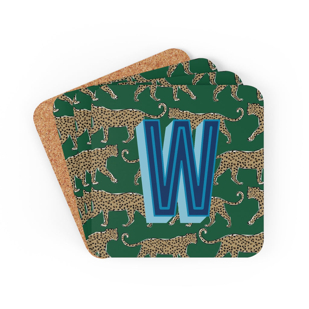 Coaster Set - Leopard Green Monogrammed