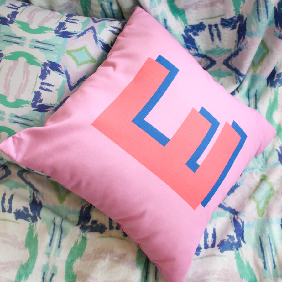 Large Colorblock Monogram Pillow - Pink