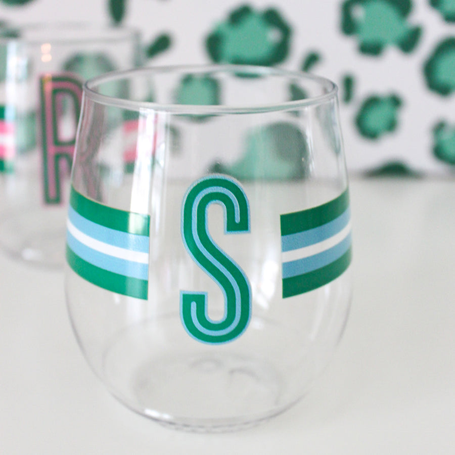 Shatterproof Wine Glass Set - Monogram Stripe Blue/Green
