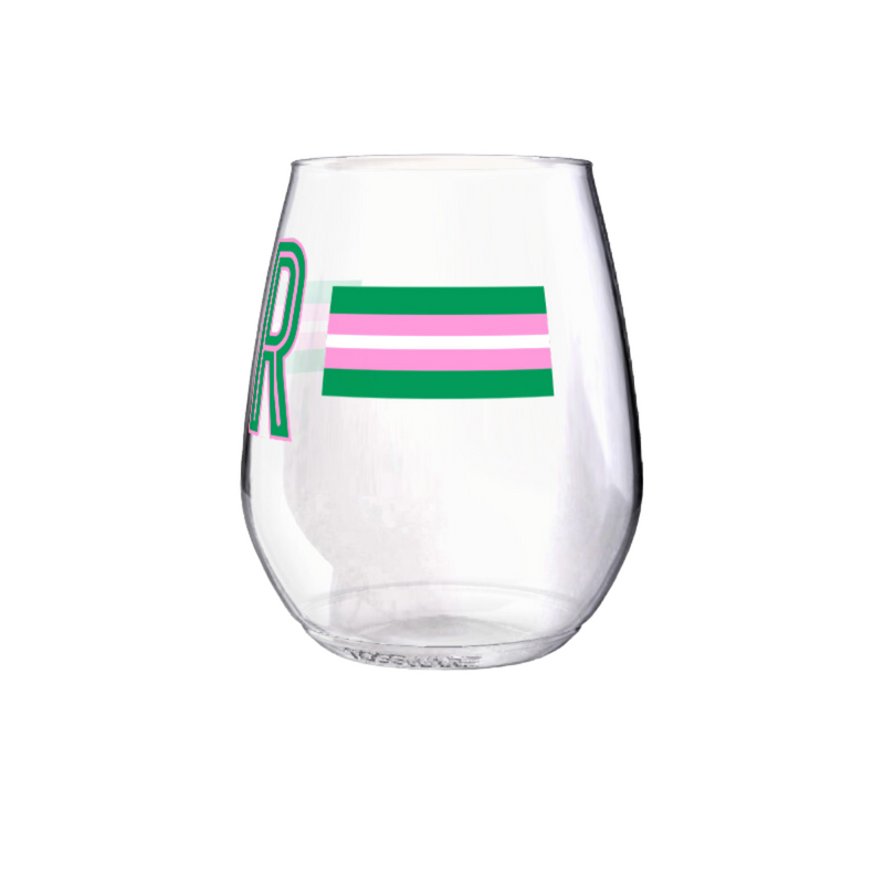 Shatterproof Wine Glass Set - Monogram Stripe Pink/Green