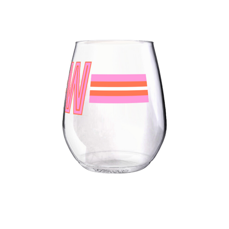 Shatterproof Wine Glass Set - Monogram Stripe Pink/Orange