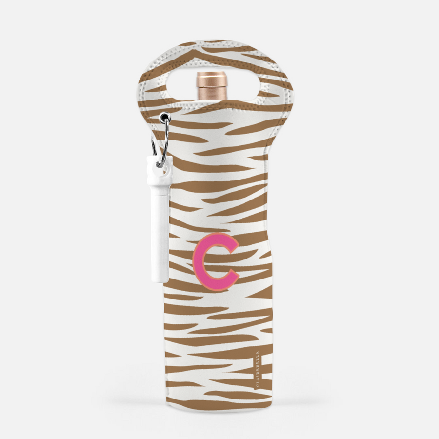Jungle Stripe Single Initial Wine Bag