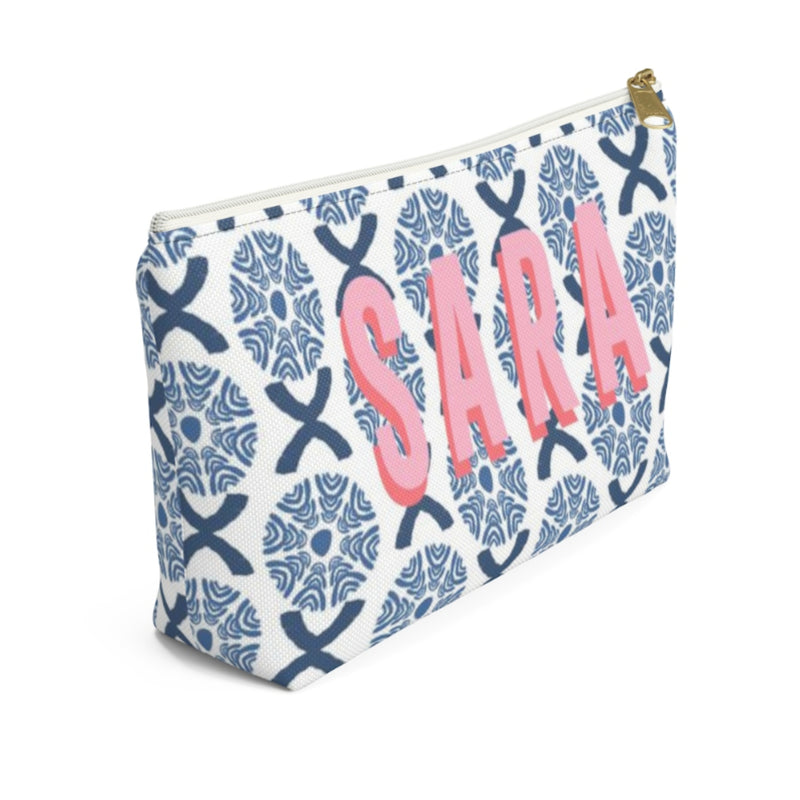 Camille Blue Large Zippered Pouch