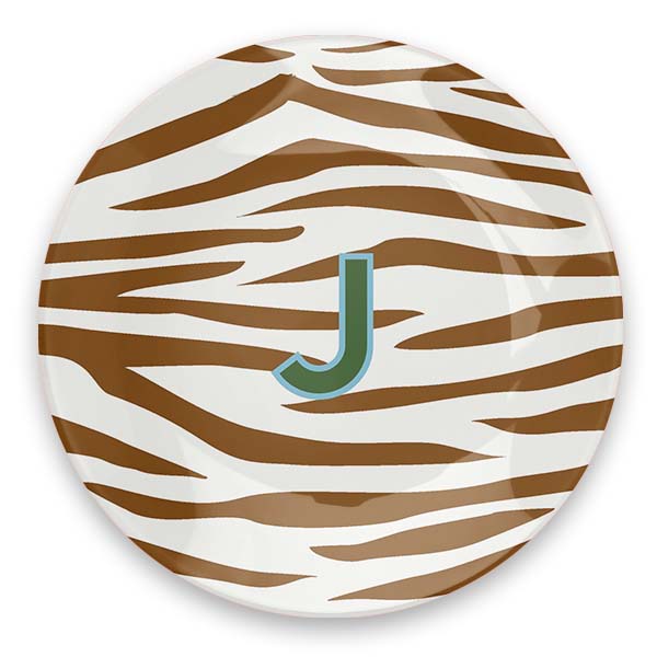 Jungle Stripe Single Monogram Glass Tray Round