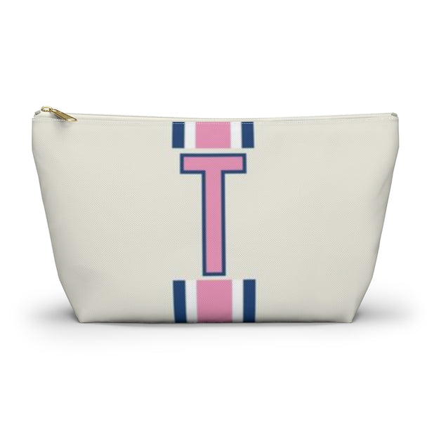 Single Initial Pouch Large-Navy & Pink