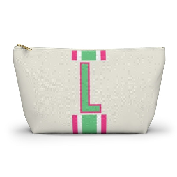 Single Initial Pouch Large-Pink & Green