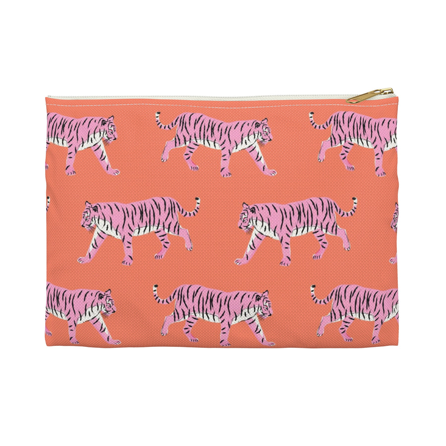 Tiger Pink/Orange Small Flat Zip Pouch - Single Initial