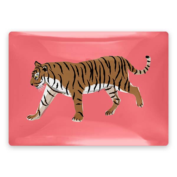 Walking Tiger Rectangle Glass Tray