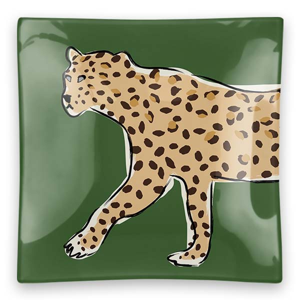 Walking Leopard Square Glass Tray