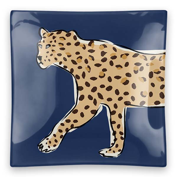 Walking Leopard Square Glass Tray