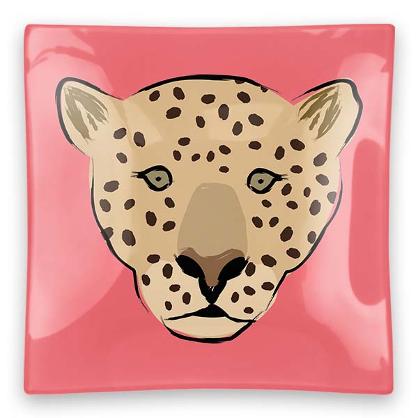Leopard Face Square Glass Tray