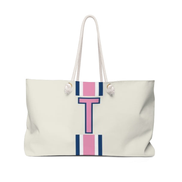 Pink/Navy Single Initial Travel Tote