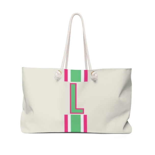 Pink/Green Single Initial Travel Tote