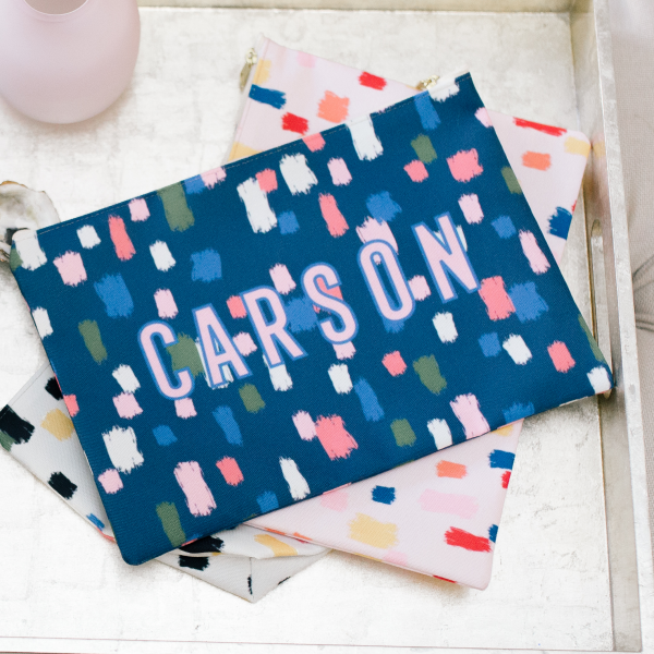 Come On Get Happy, Confetti Navy Large Flat Zip Pouch