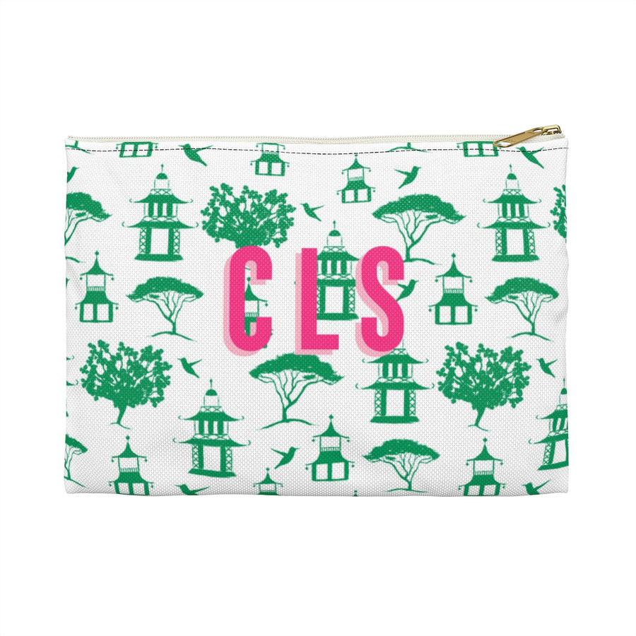 Toile Green Large Flat Zip Pouch