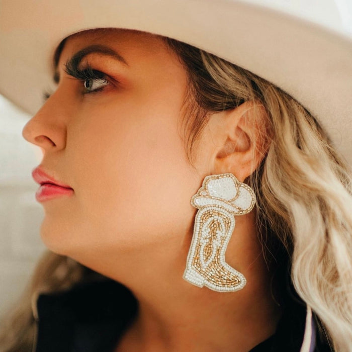 Cowboy Boot Pink Beaded Earrings