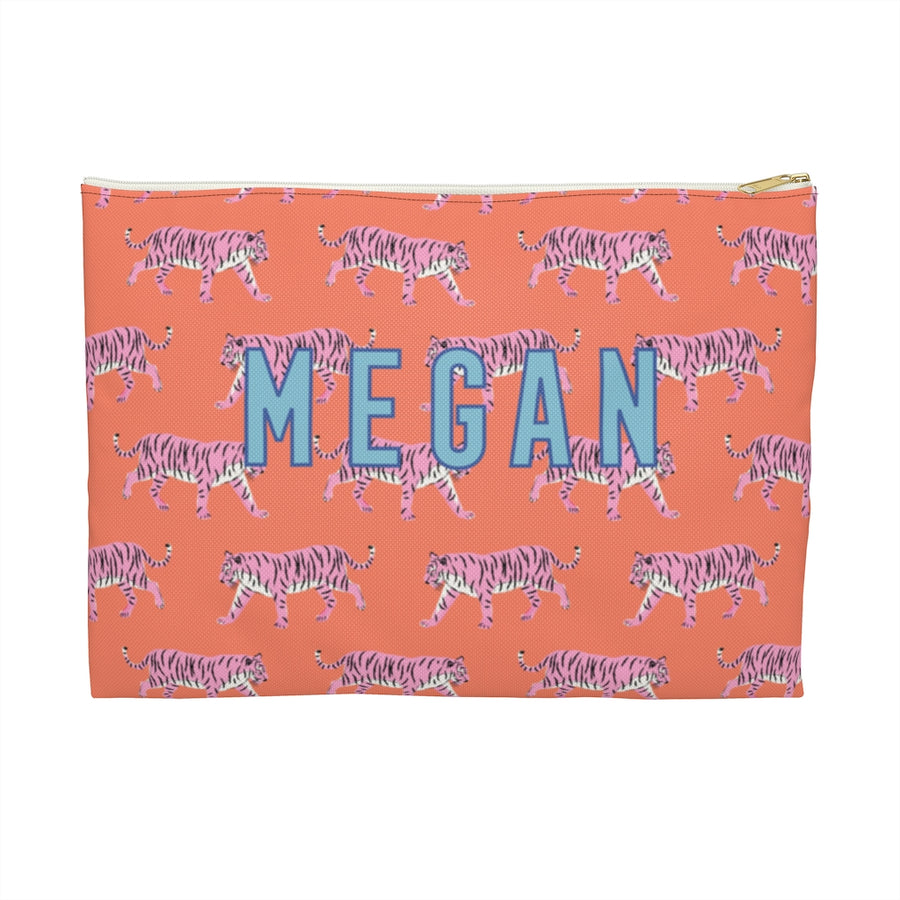 Tiger Vibrant Pink Large Flat Zip Pouch