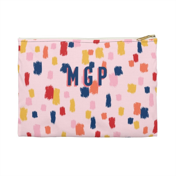 Come On Get Happy, Confetti Pink Large Flat Zip Pouch