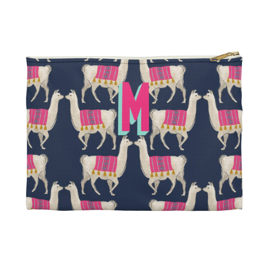 Llama Navy Large Flat Zip Pouch