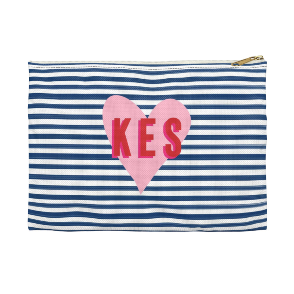 Stripes & Heart Large Flat Zip Pouch