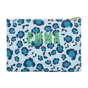 Leopard Spots Blue Large Flat Zip Pouch