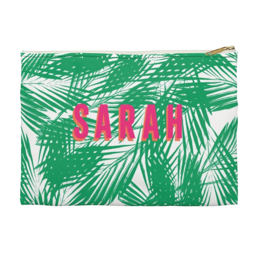Palm Leaves Green Large Flat Zip Pouch