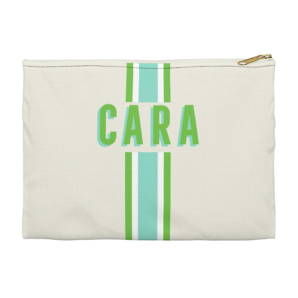 Stripe Limeaide Large Flat Zip Pouch