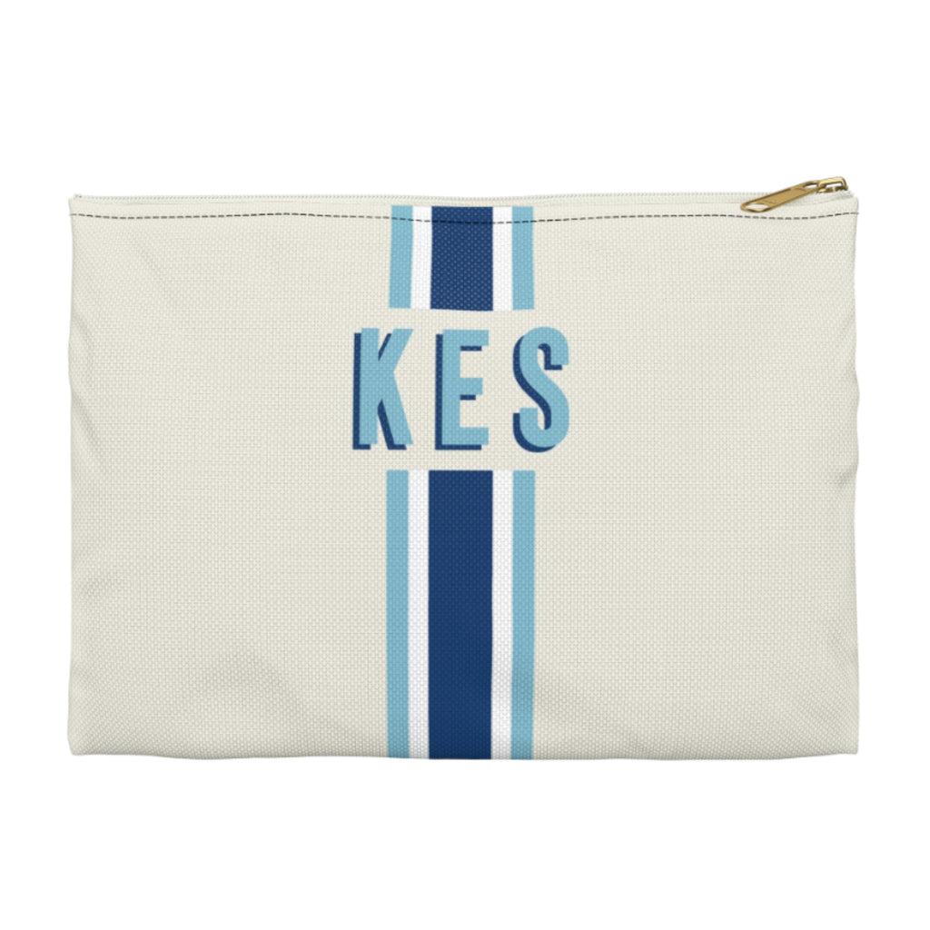 Stripe Navy/Blue Large Flat Zip Pouch