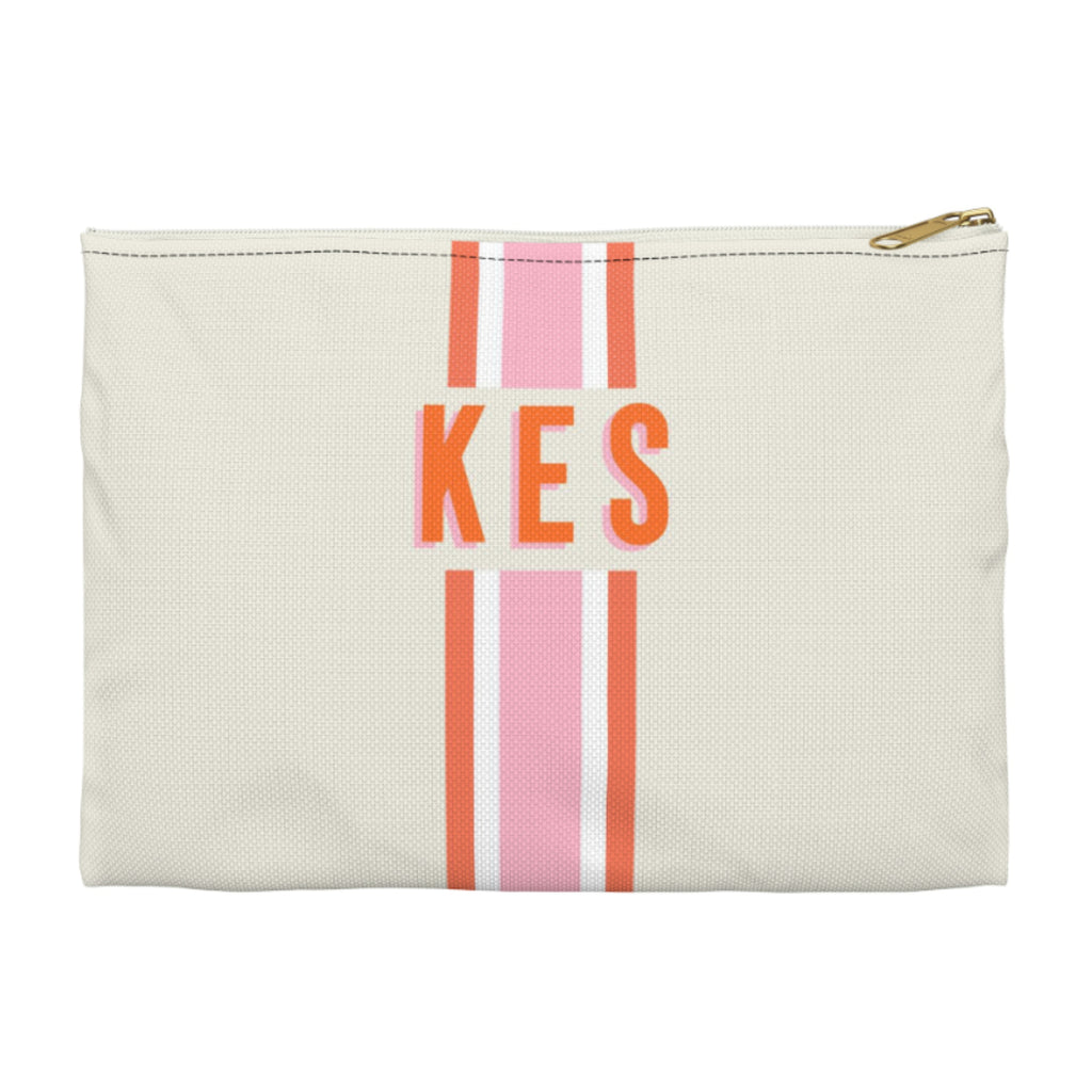 Stripe Pink/Orange Large Flat Zip Pouch