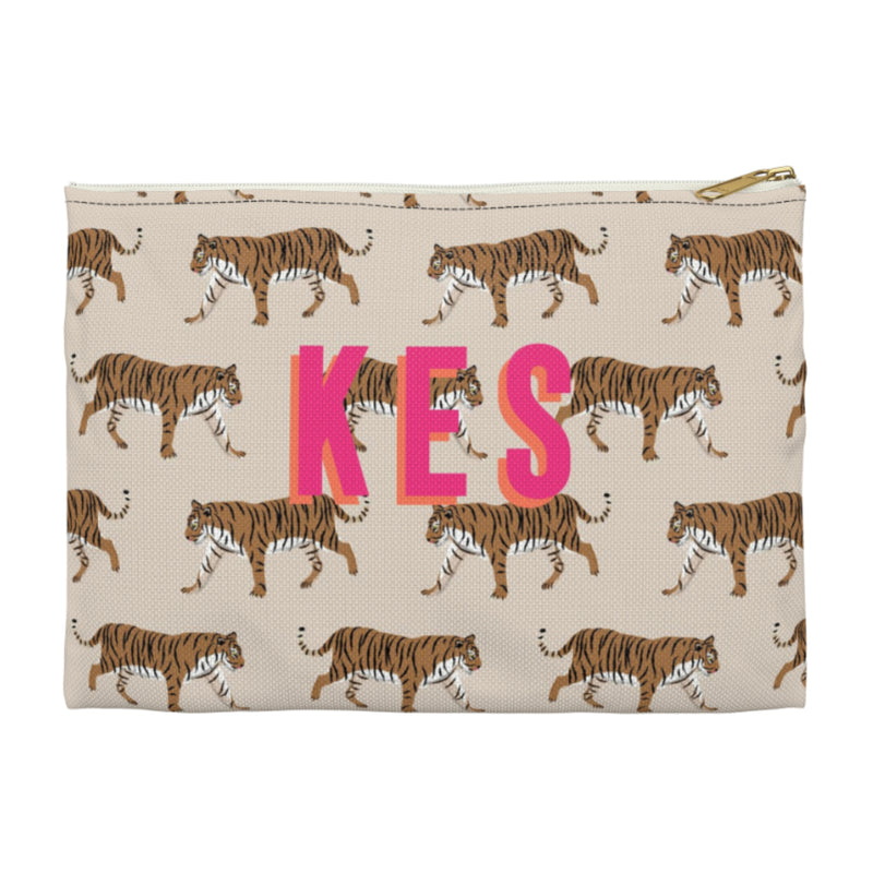 Tiger Natural Large Flat Zip Pouch
