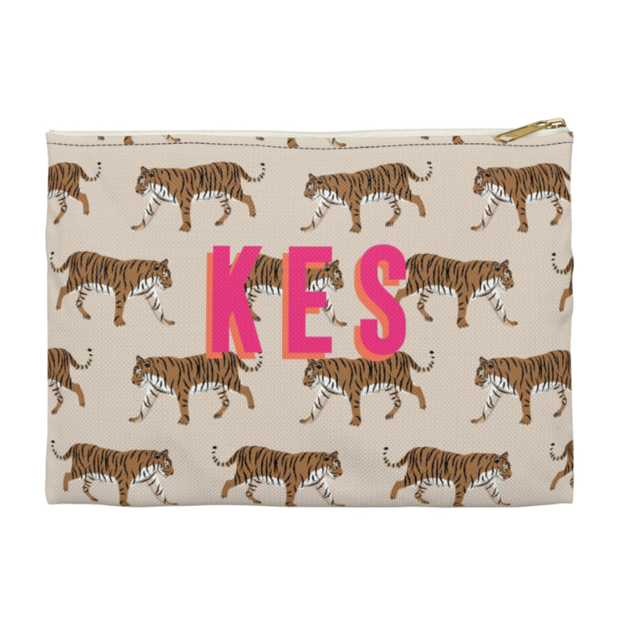 Tiger Natural Large Flat Zip Pouch