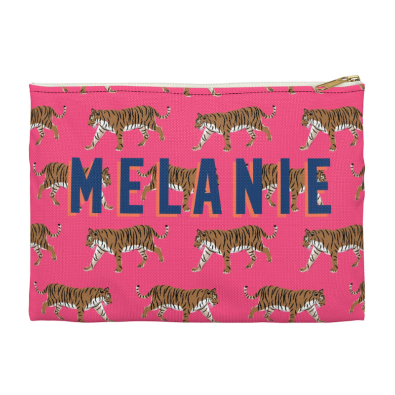 Tiger Pink Large Flat Zip Pouch