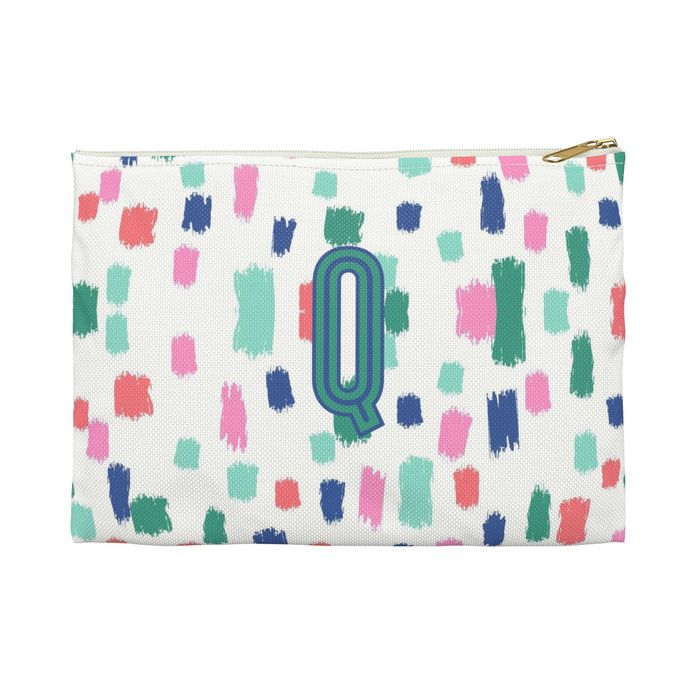 Confetti Small Flat Zip Pouch - Single Initial