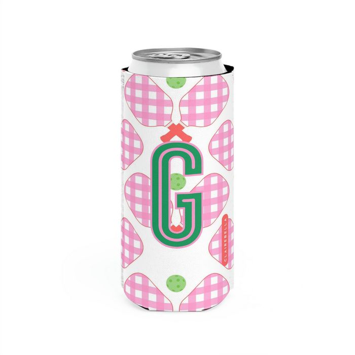Pickleball Single Initial Slim Can Cooler