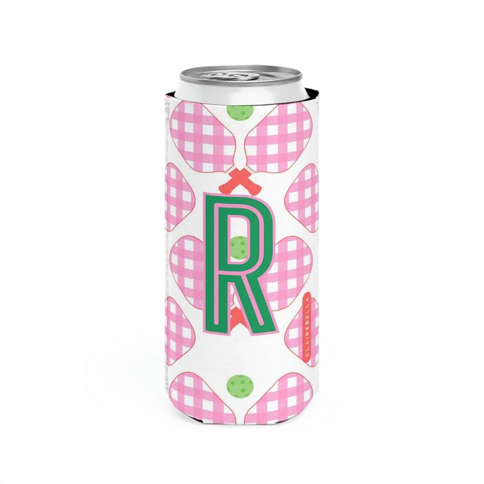 Pickleball Single Initial Slim Can Cooler