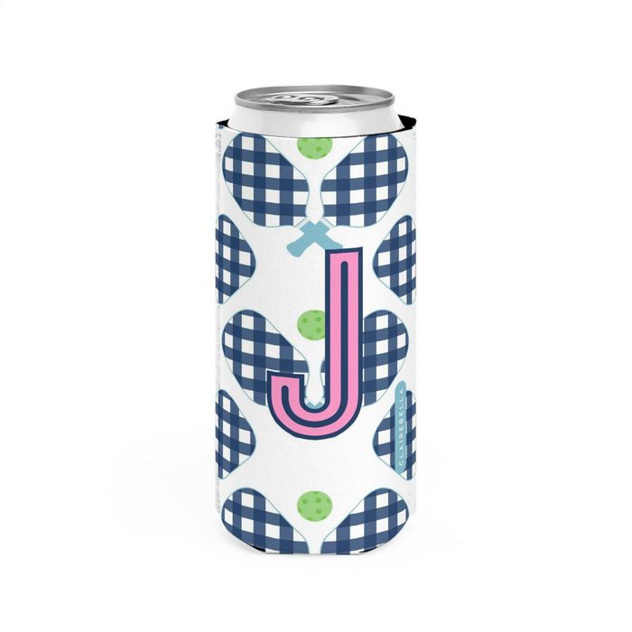 Pickleball Single Initial Slim Can Cooler