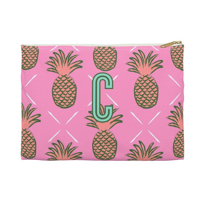 Pineapple Small Flat Zip Pouch - Single Initial