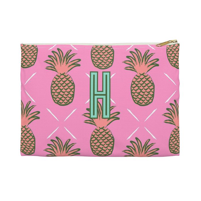 Pineapple Small Flat Zip Pouch - Single Initial