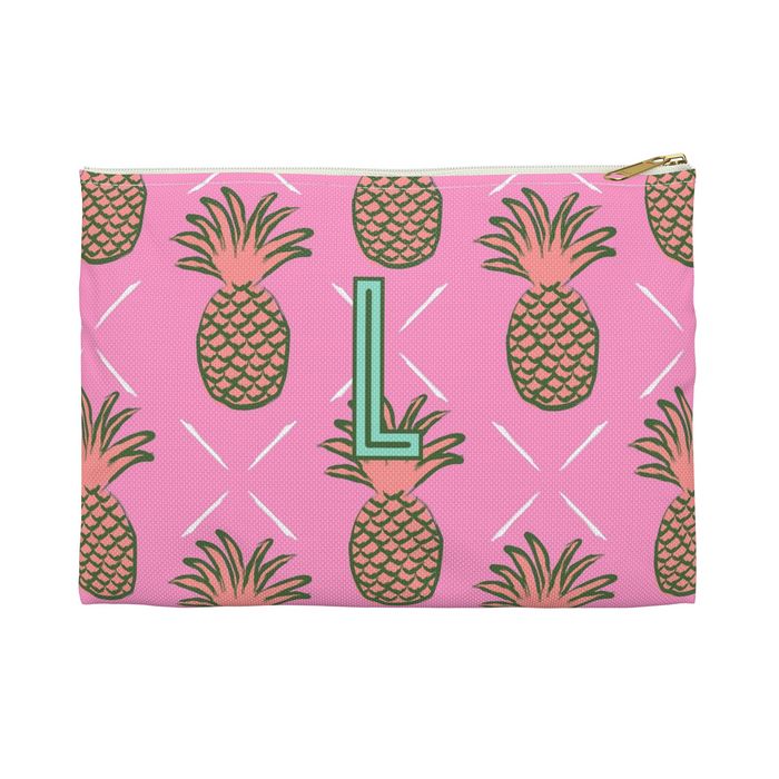 Pineapple Small Flat Zip Pouch - Single Initial