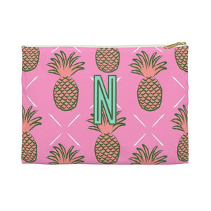 Pineapple Small Flat Zip Pouch - Single Initial