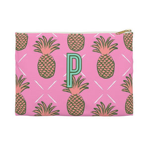 Pineapple Small Flat Zip Pouch - Single Initial