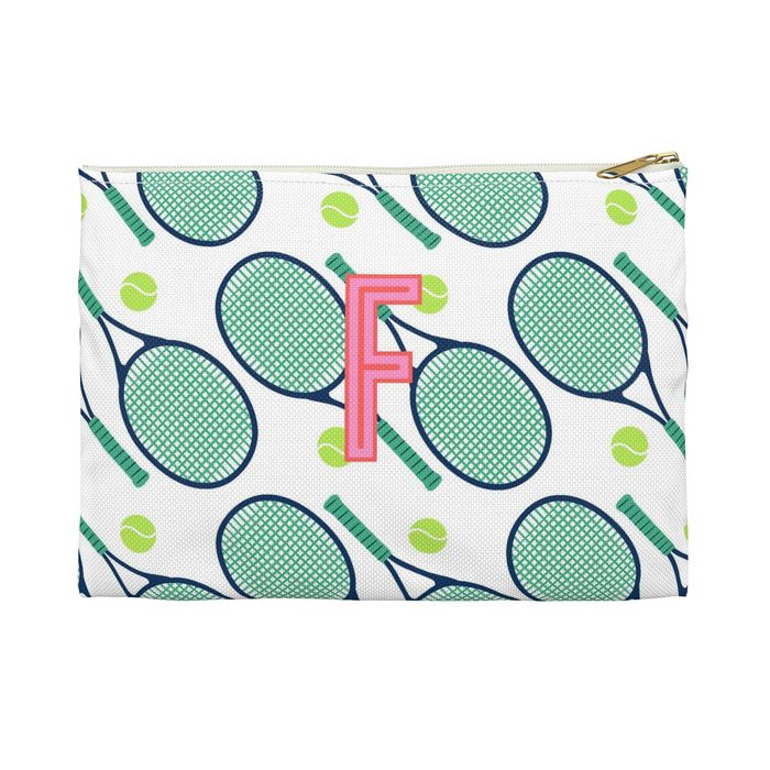 Tennis Small Flat Zip Pouch - Single Initial