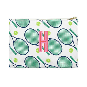 Tennis Small Flat Zip Pouch - Single Initial