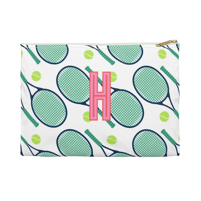 Tennis Small Flat Zip Pouch - Single Initial