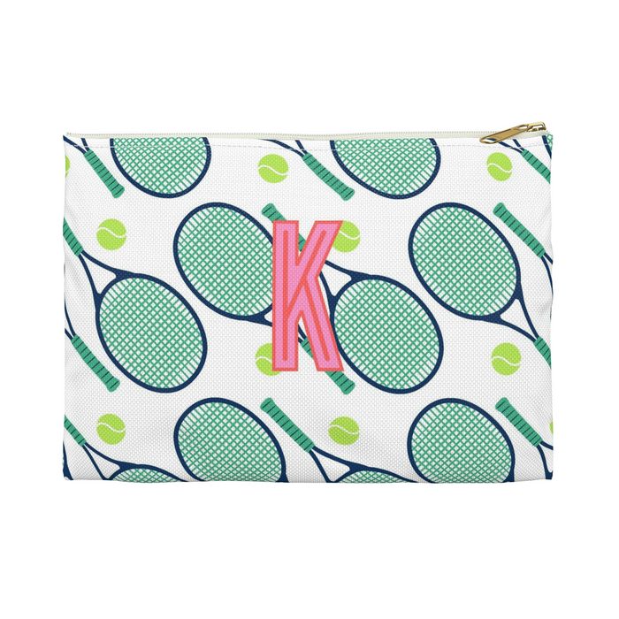 Tennis Small Flat Zip Pouch - Single Initial