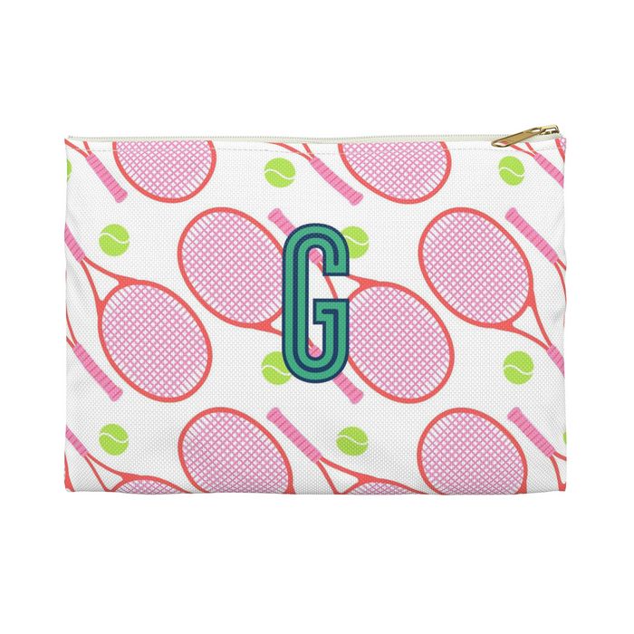 Tennis Small Flat Zip Pouch - Single Initial