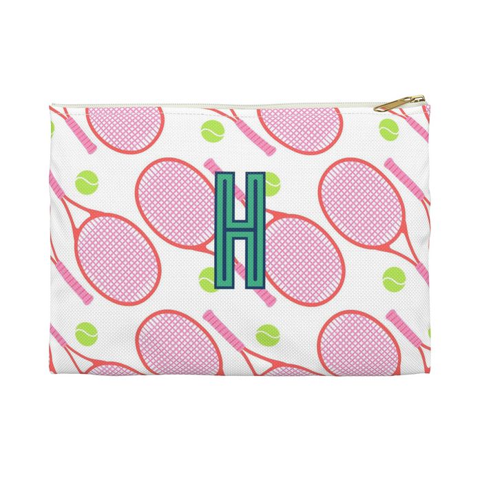 Tennis Small Flat Zip Pouch - Single Initial