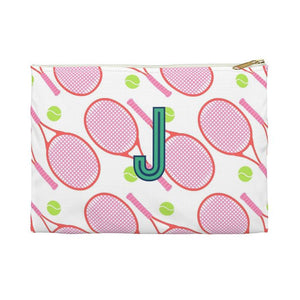 Tennis Small Flat Zip Pouch - Single Initial