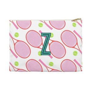 Tennis Small Flat Zip Pouch - Single Initial